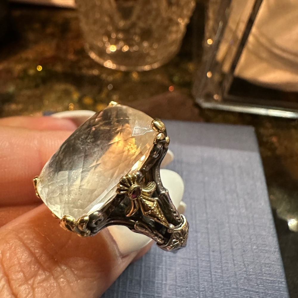Konstantino Silver and Gold Ring with Clear Gemstone